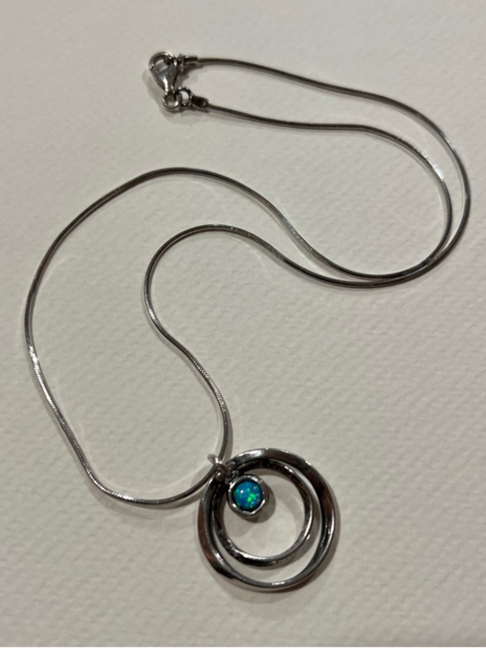 Sterling Silver Echo Didae Double-Ring Pendant Necklace with Blue Opal Accent
